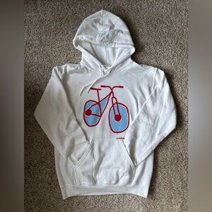 Marushka Hand Printed Bicycle Hoodie Women's White Sweatshirt Size Small